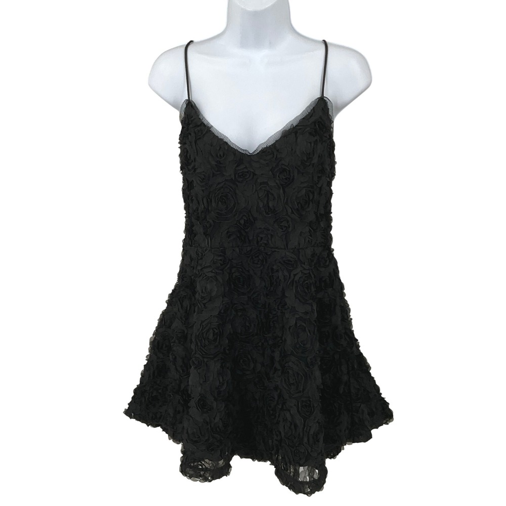 Kimchi Blue Dress Women XL Black 3D Rosette Floral Mini Whimsigoth Goth Romantic